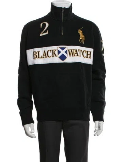 Pre-owned Polo Ralph Lauren Graphic Print Mock Neck Sweatshirt In Black