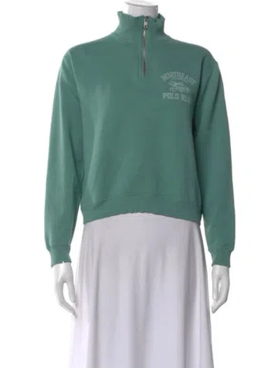 Pre-owned Polo Ralph Lauren Graphic Print Mock Neck Sweatshirt In Green