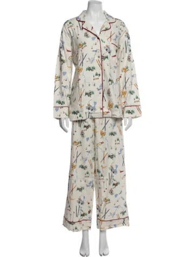 Pre-owned Polo Ralph Lauren Graphic Print Pleated Accents Pajamas In Neutrals