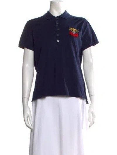 Pre-owned Polo Ralph Lauren Graphic Print Short Sleeve Polo In Blue