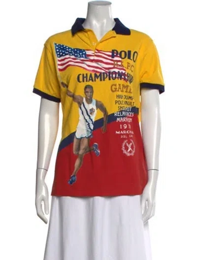 Pre-owned Polo Ralph Lauren Graphic Print Short Sleeve Polo In Red