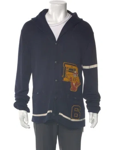 Pre-owned Polo Ralph Lauren Graphic Print V-neck Cardigan In Blue