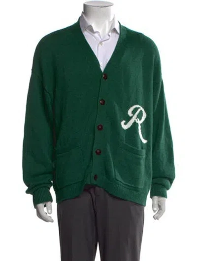 Pre-owned Polo Ralph Lauren Graphic Print V-neck Cardigan In Green