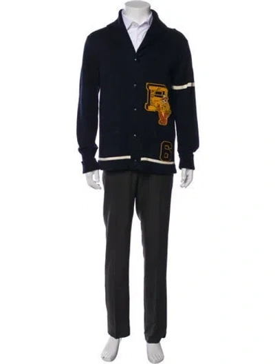 Pre-owned Polo Ralph Lauren Graphic Print V-neck Cardigan W/ Tags In Blue
