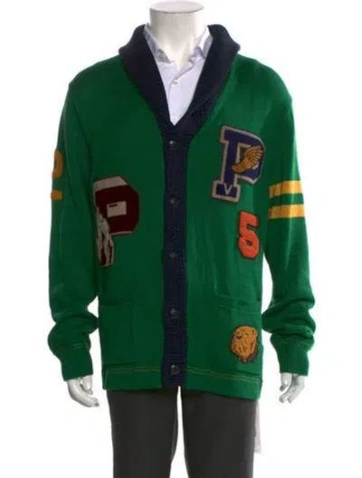 Pre-owned Polo Ralph Lauren Graphic Print V-neck Cardigan W/ Tags In Green