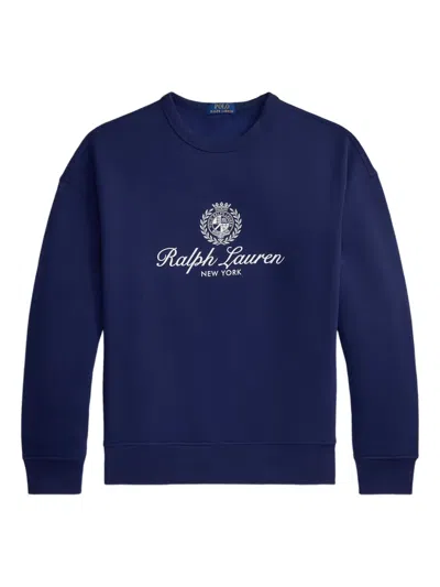 Polo Ralph Lauren Mens Newport Navy Crest-print Relaxed-fit Cotton-blend Sweatshirt In Blue