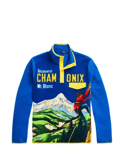 Polo Ralph Lauren Graphic-print Fleece Sweater In Blue