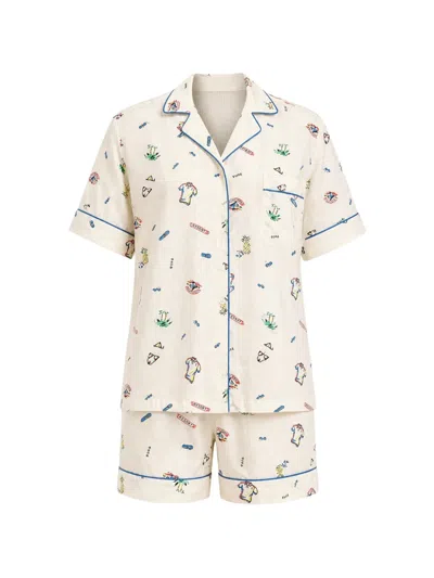 Polo Ralph Lauren Graphic-print Piped Pajamas In Neutral