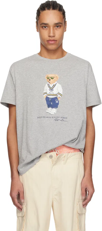 Polo Ralph Lauren Classic Fit Polo Bear Cotton Graphic T-shirt In Andover Grey Heritage