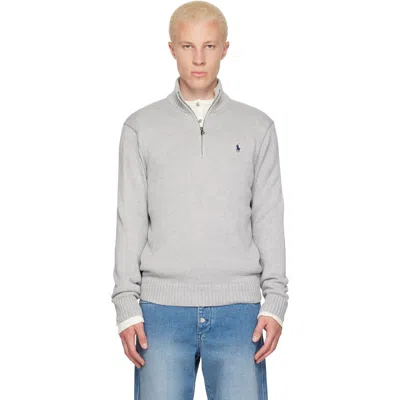 Polo Ralph Lauren Gray Knit Embroidered Logo Track Jacket