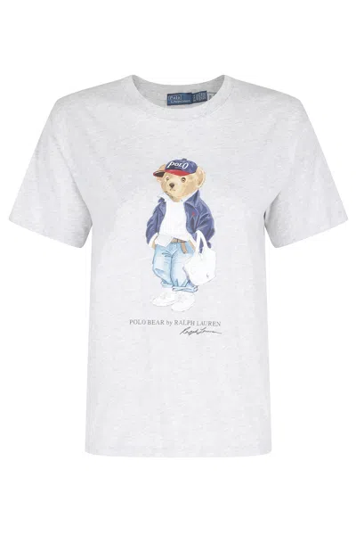 Polo Ralph Lauren Gray Knit Teddy Graphic Printed Cotton T-shirt In White