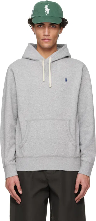 Polo Ralph Lauren Grey Cotton Hoodie With Contrasting Embroidered Logo In Multi