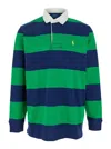 Polo Ralph Lauren Striped Long Sleeve Polo With Half Button Placket In Green