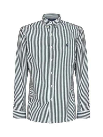 Polo Ralph Lauren Green And White Striped Slim-fit Oxford Shirt