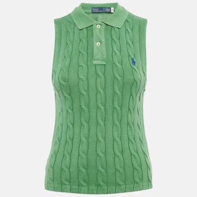 Pre-owned Polo Ralph Lauren Green Cable Knit Cropped Polo Sleeveless Shirt S