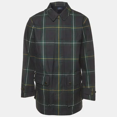 Pre-owned Polo Ralph Lauren Green Campbell Plaid Cotton Beaufort Walking Coat L