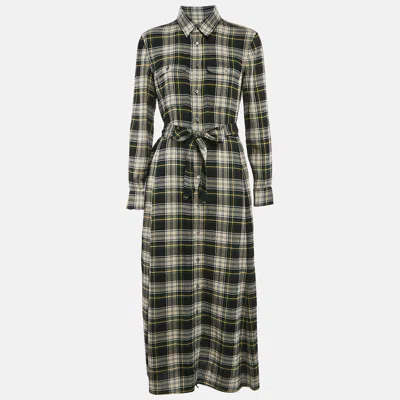 Pre-owned Polo Ralph Lauren Green Checks Cotton Midi Shirt Dress M