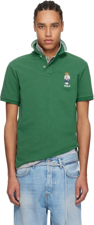 POLO RALPH LAUREN GREEN CLASSIC FIT POLO BEAR MESH POLO