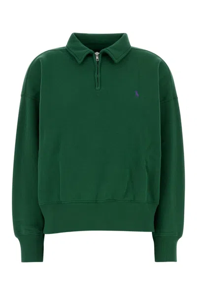 Polo Ralph Lauren Cotton Blend Shirt Collared Design Ribbed Trims In Green