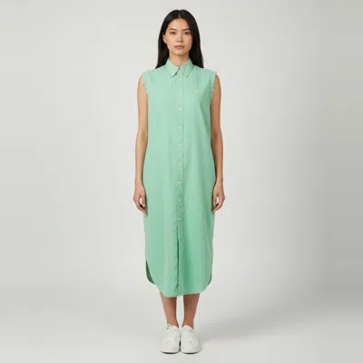 Pre-owned Polo Ralph Lauren Green Cotton Button Front Midi Dress S