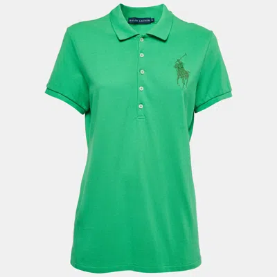 Pre-owned Polo Ralph Lauren Green Cotton Crystal Logo Embellished Polo T-shirt Xl