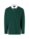 Polo Ralph Lauren 'rugby' Green Polo Shirt With Contrasting Collar And Pony Detail On The Front In Cotton Man In Green