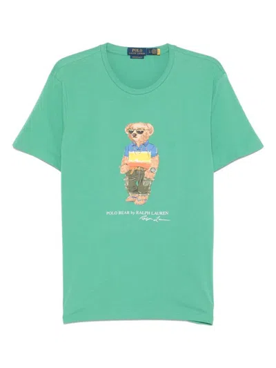 Polo Ralph Lauren Green Cotton T-shirt With Polo Bear Print