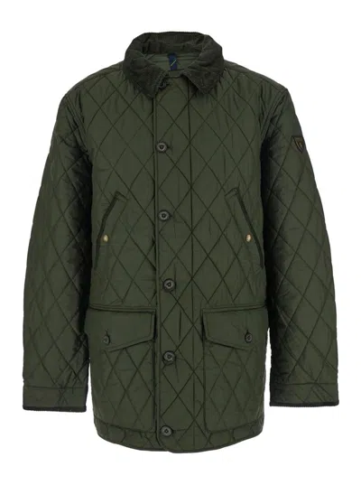 POLO RALPH LAUREN GREEN JACKET WITH CORDUROY COLLAR AND LOGO PATCH ON THE SLEEVE IN COTTON MAN