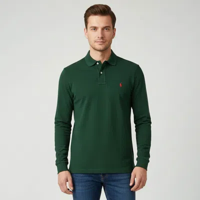 Pre-owned Polo Ralph Lauren Green Pique Knit Long Sleeve Shirt M