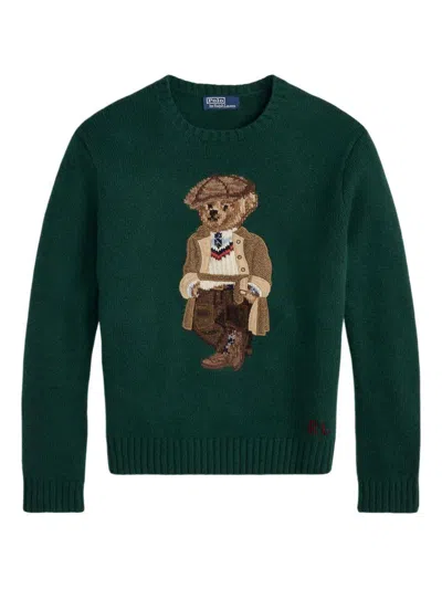 POLO RALPH LAUREN GREEN POLO BEAR EMBROIDERED CREW NECK SWEATER POLO RALPH LAUREN