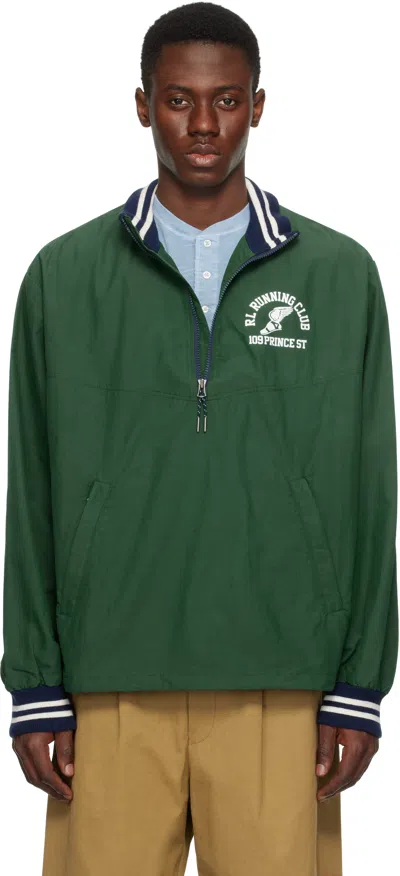 Polo Ralph Lauren Green Ripstop Quarter-zip Graphic Jacket In Kelly Green