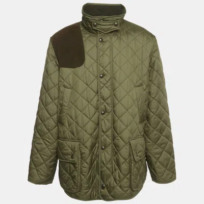 Pre-owned Polo Ralph Lauren Green Suede Trim Synthetic Quilted Jacket Xl
