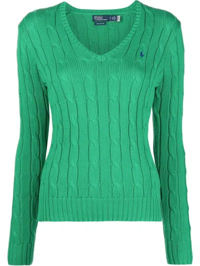 Polo Ralph Lauren Logo-embroidered Cable Knit Sweater In Green