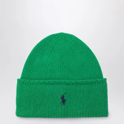 Polo Ralph Lauren Green Wool Bonnet With Logo In Pink