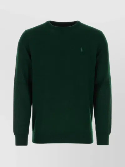 Polo Ralph Lauren Green Wool Ribbed Crewneck Sweater In Animal Print