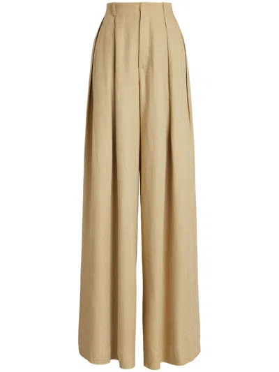 Polo Ralph Lauren Greer Rustic Linen Twill Pleated Wide-leg Palazzo Pants In Neutrals
