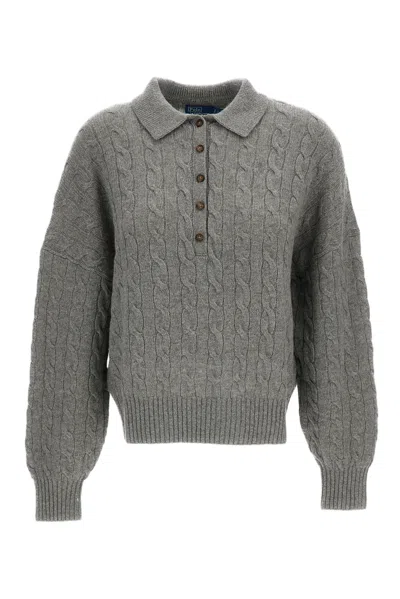 Polo Ralph Lauren Grey Cable-knit Cashmere-blend Polo Sweater In Gray