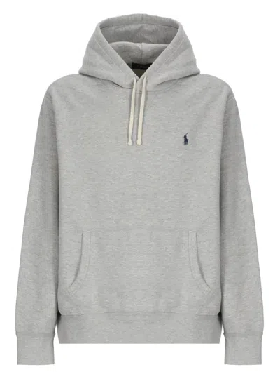 Polo Ralph Lauren Grey Cotton Hoodie With Contrasting Embroidered Logo In Gray