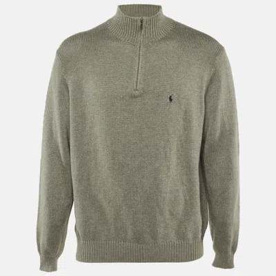 Pre-owned Polo Ralph Lauren Grey Cotton Knit High Neck Sweater L In Gray