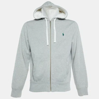 Pre-owned Polo Ralph Lauren Grey Cotton Knit Zip Up Hooded Jacket M