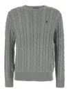 Polo Ralph Lauren Grey Crewneck Sweater With Pony Embroidery On The Front And Woven Knit In Cotton Man In Gray