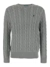 Polo Ralph Lauren Grey Crewneck Sweater With Pony Embroidery On The Front And Woven Knit In Cotton Man In Gray
