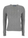 Polo Ralph Lauren Grey Crewneck Sweater With Pony Embroidery On The Front In Cotton Woman In Gray