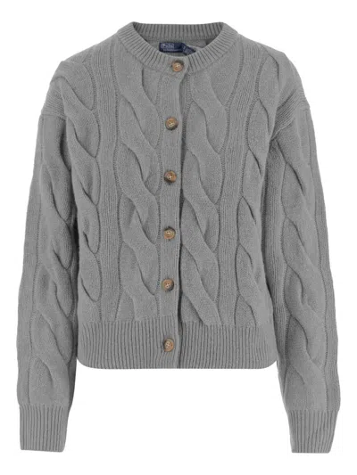Polo Ralph Lauren Grey Cropped Cable Knit Cardigan