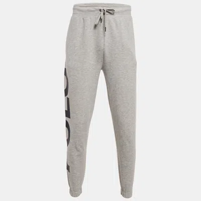 Pre-owned Polo Ralph Lauren Grey Logo Print Cotton Blend Knit Joggers S