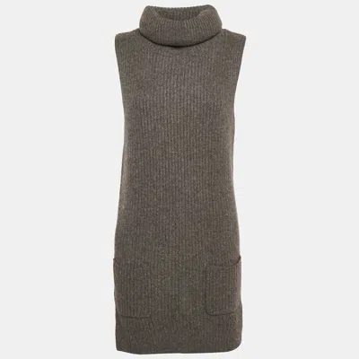 Pre-owned Polo Ralph Lauren Grey Mélange Wool Turtle Neck Sweater Dress M