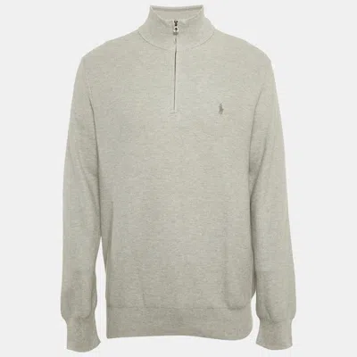 Pre-owned Polo Ralph Lauren Grey Mesh Knit Half Zip Sweater L In Green