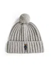 Polo Ralph Lauren Grey Polo Bear Pom Pom Beanie In Black