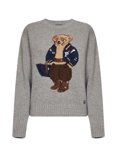 Polo Ralph Lauren Grey Polo Bear Wool And Cashmere Sweater