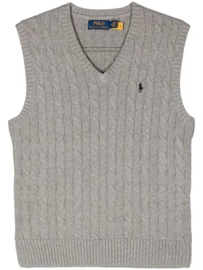 Polo Ralph Lauren Grey Polo Pony Cable-knit Vest In Gray